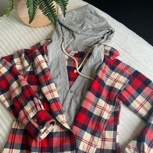 Plaid button and zip up hoodie